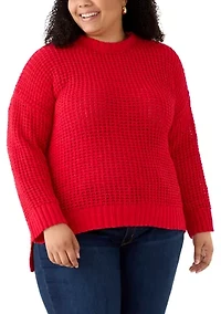 Plus Waffle Knit Chenille Pullover Sweater