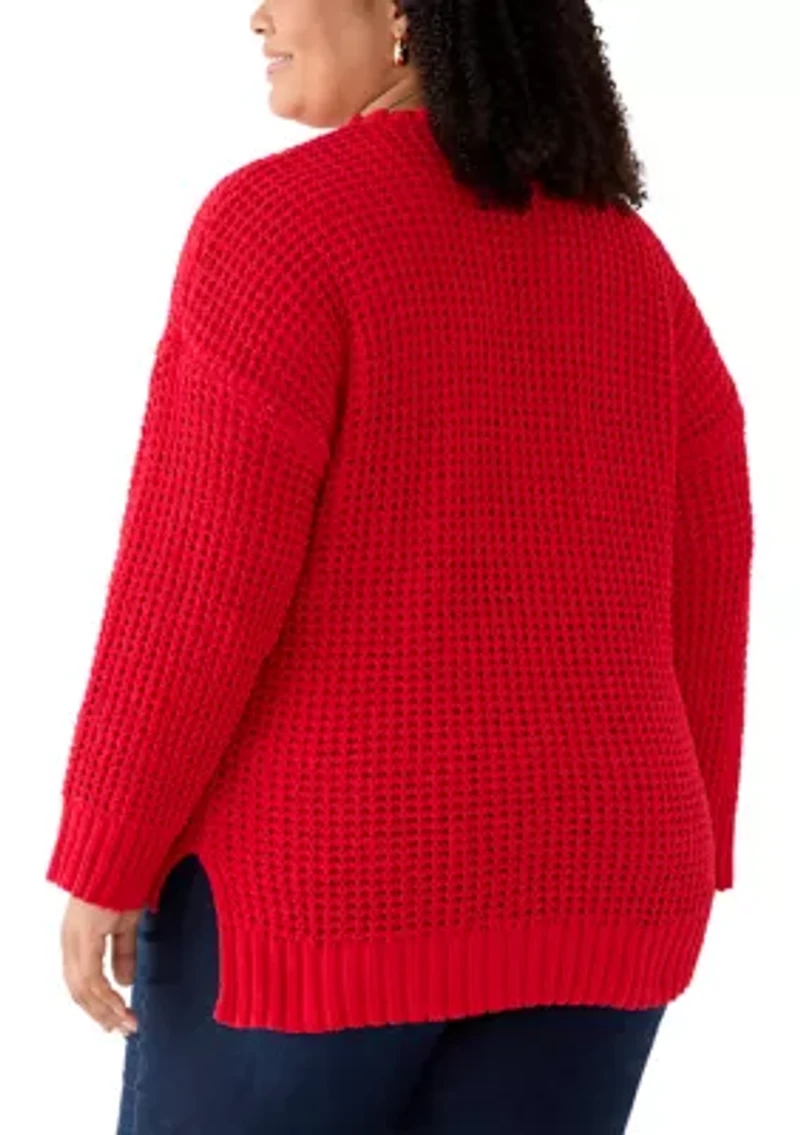 Plus Waffle Knit Chenille Pullover Sweater