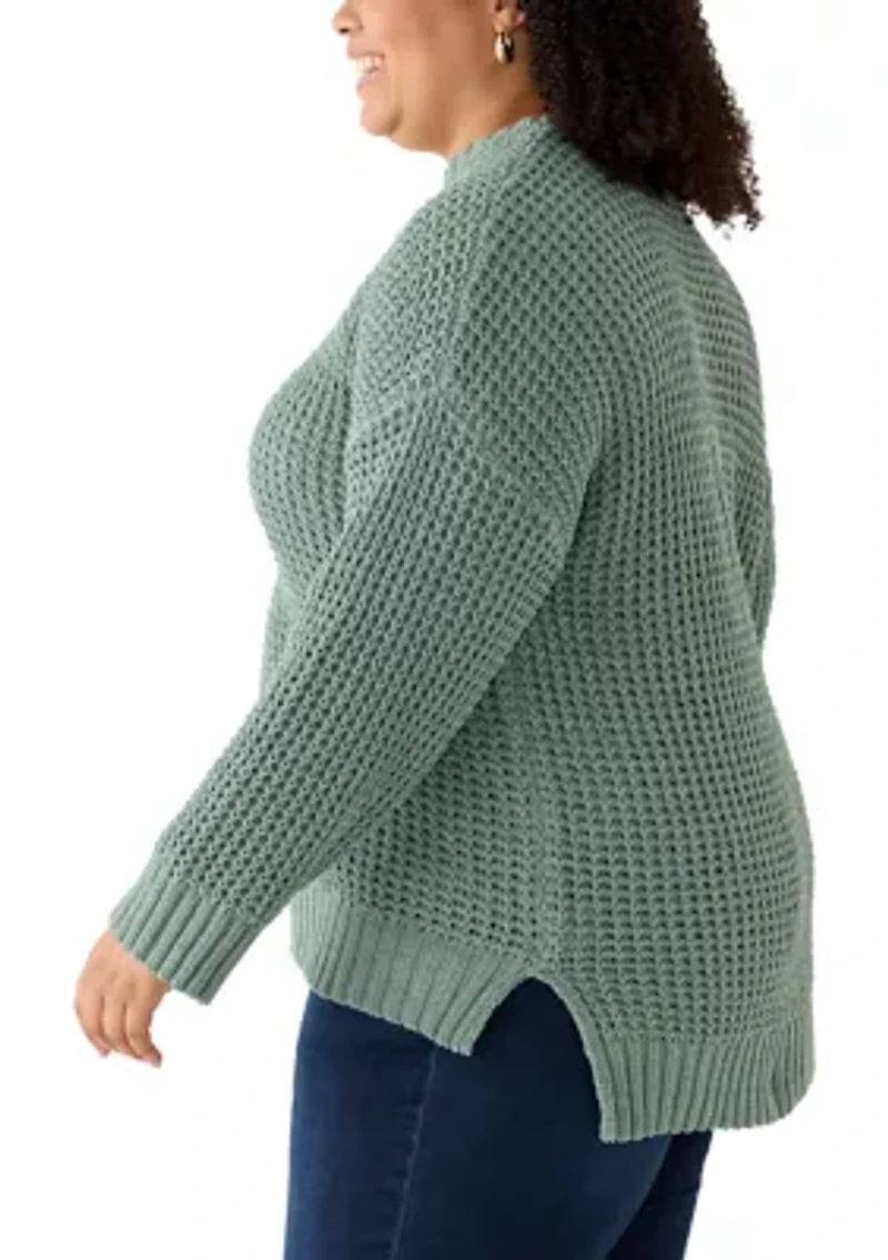 Plus Waffle Knit Chenille Pullover Sweater