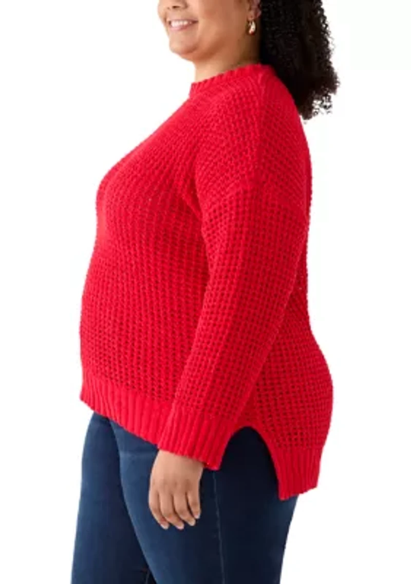 Plus Waffle Knit Chenille Pullover Sweater