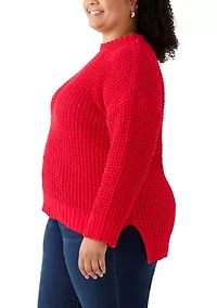 Plus Waffle Knit Chenille Pullover Sweater