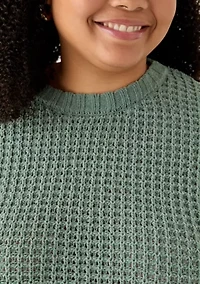 Plus Waffle Knit Chenille Pullover Sweater