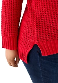 Plus Waffle Knit Chenille Pullover Sweater
