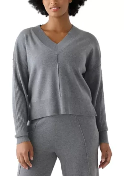 Women's Long Sleeve Drop Shoulder V-Neck Shirt