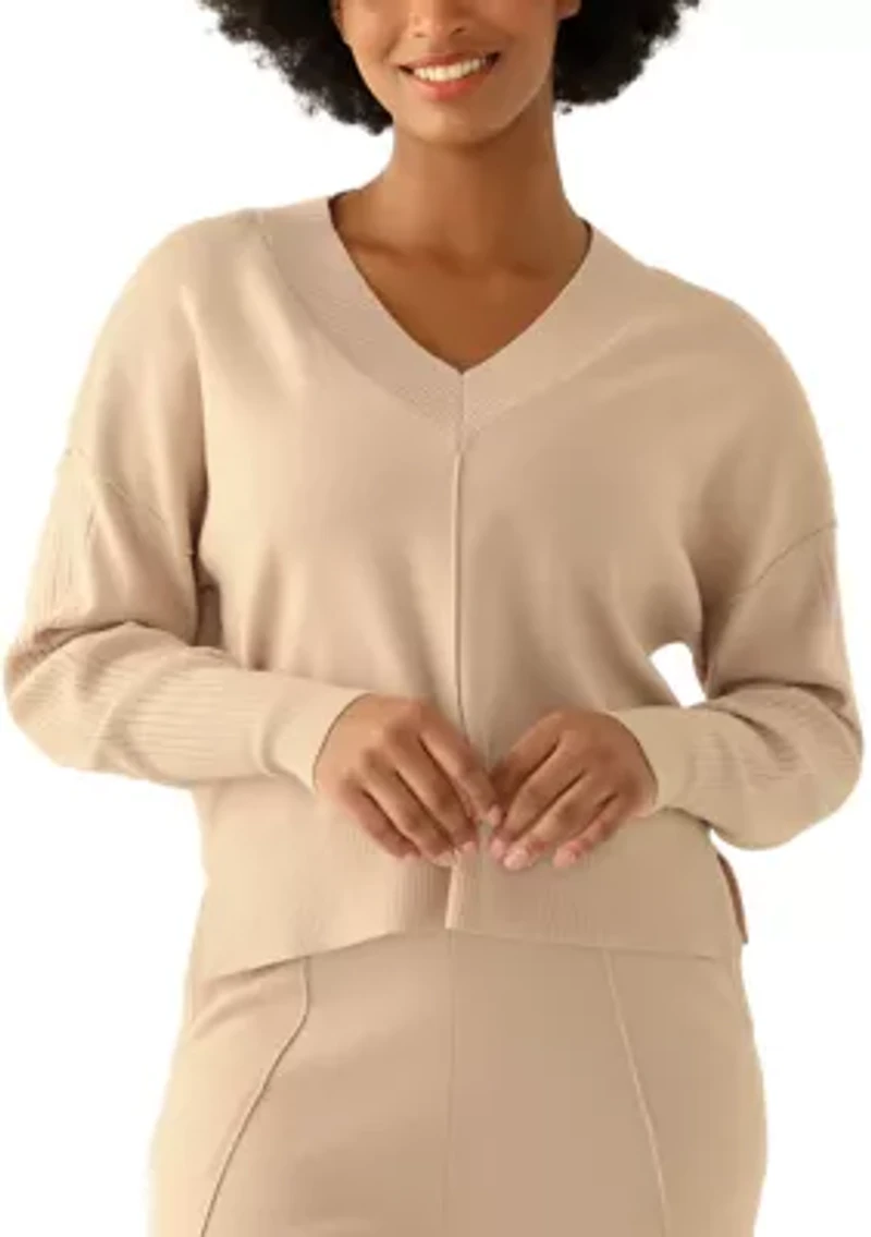 Women's Long Sleeve Drop Shoulder V-Neck Shirt