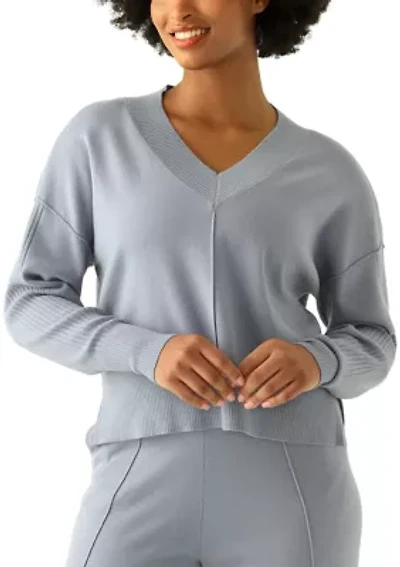 Women's Long Sleeve Drop Shoulder V-Neck Shirt