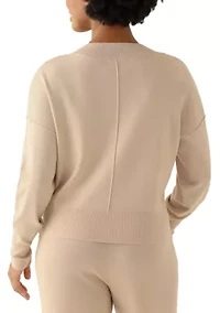 Women's Long Sleeve Drop Shoulder V-Neck Shirt