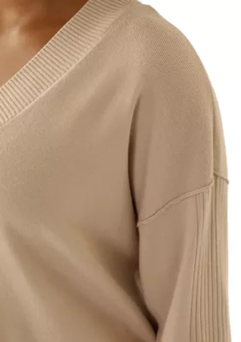 Women's Long Sleeve Drop Shoulder V-Neck Shirt