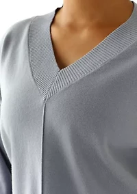 Women's Long Sleeve Drop Shoulder V-Neck Shirt