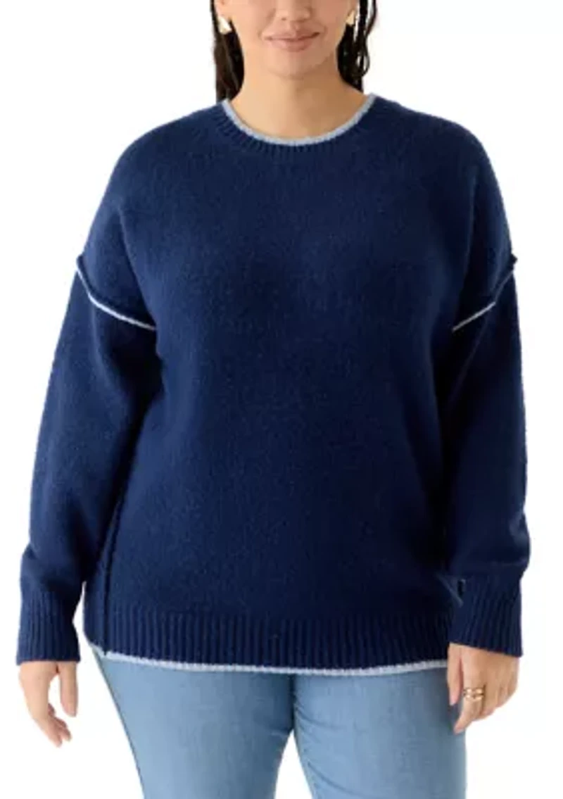 Plus Drop Shoulder Crew Neck Sweater