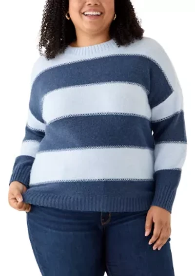 Plus Striped Crew Neck Sweater