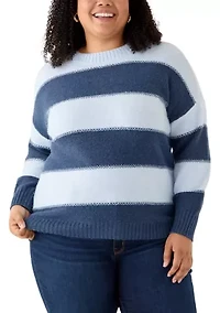 Plus Striped Crew Neck Sweater