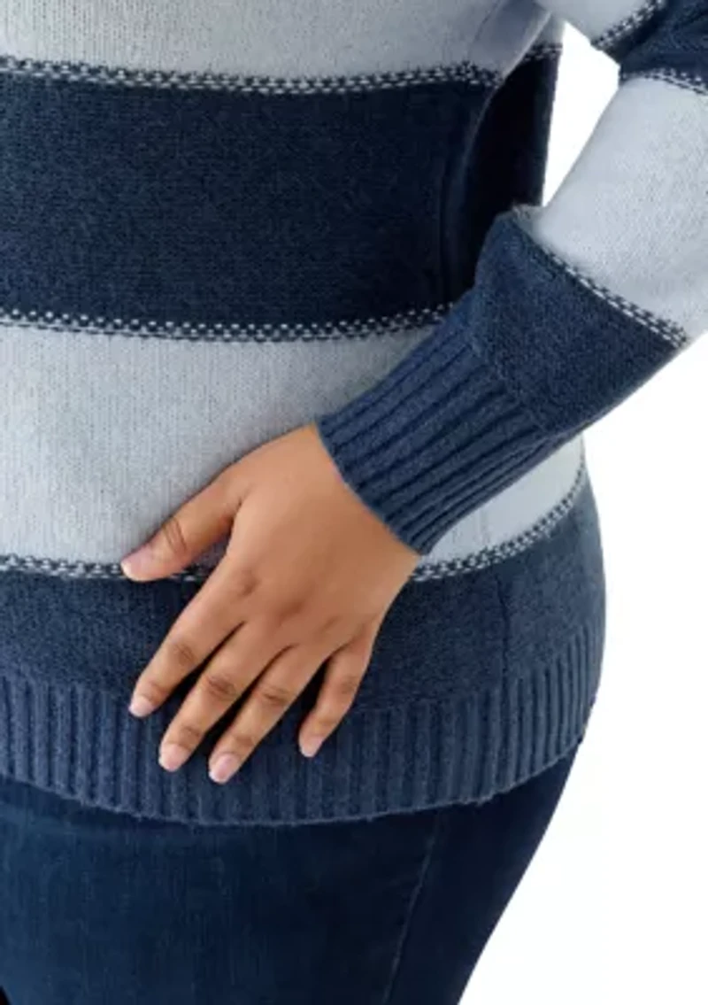 Plus Striped Crew Neck Sweater
