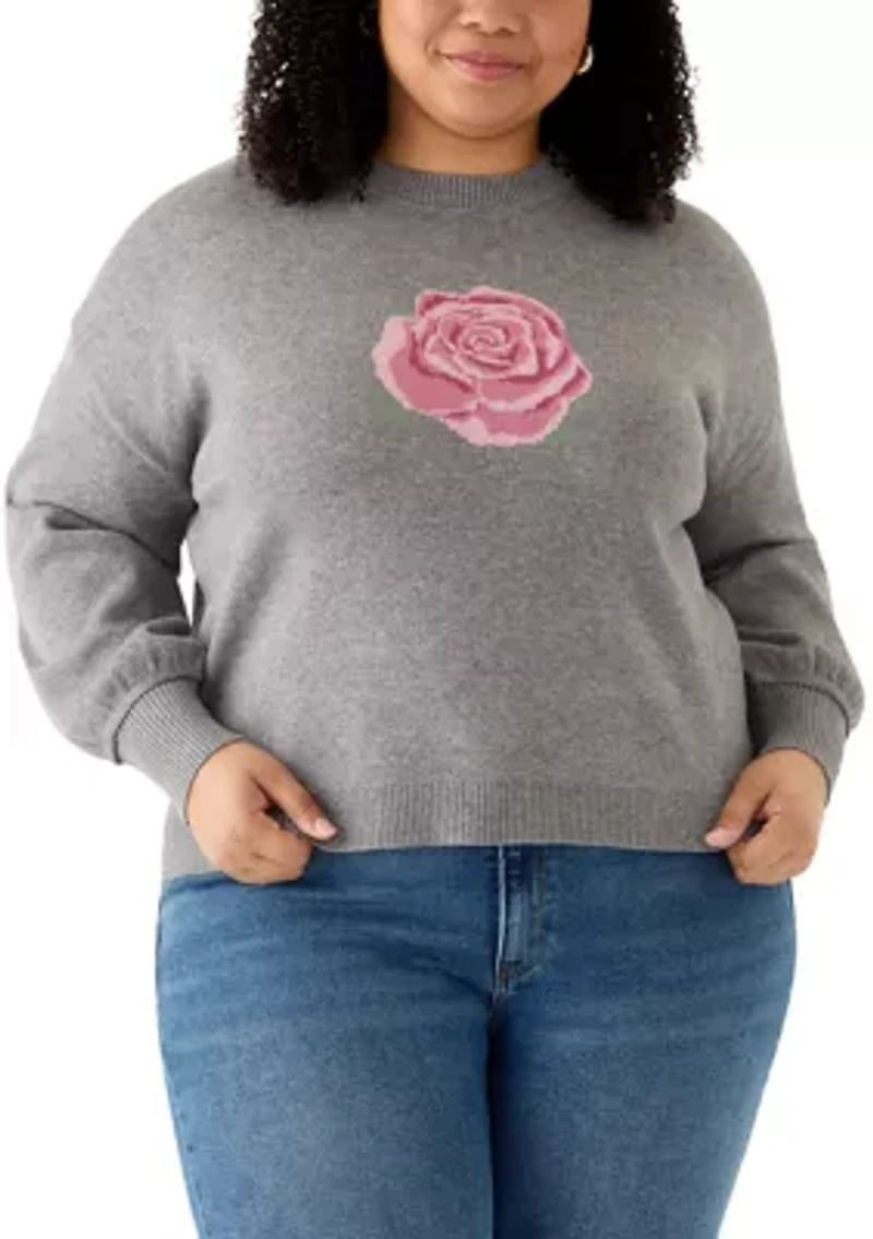 Plus Rose Intarsia Knit Sweater