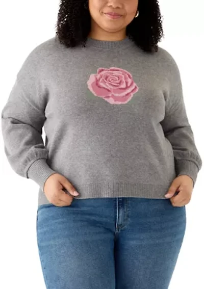 Plus Rose Intarsia Knit Sweater