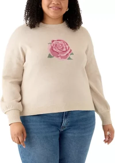 Plus Rose Intarsia Knit Sweater
