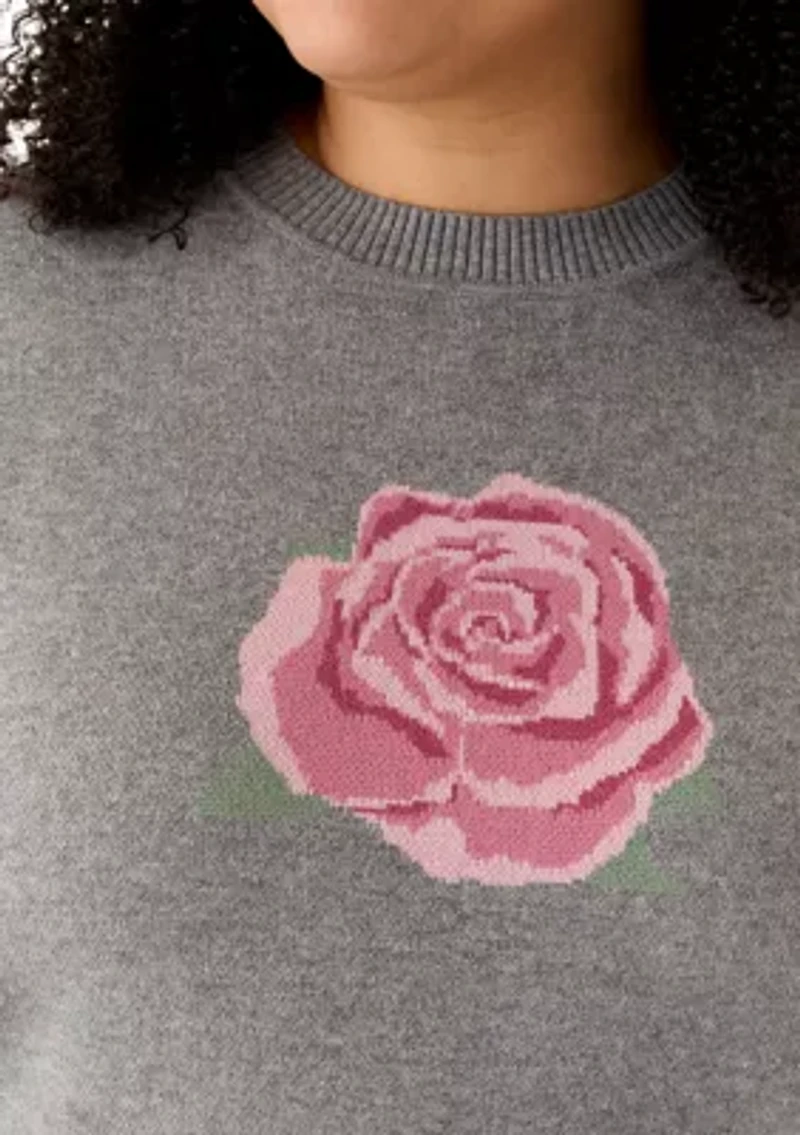 Plus Rose Intarsia Knit Sweater