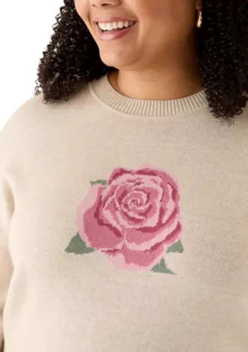 Plus Rose Intarsia Knit Sweater