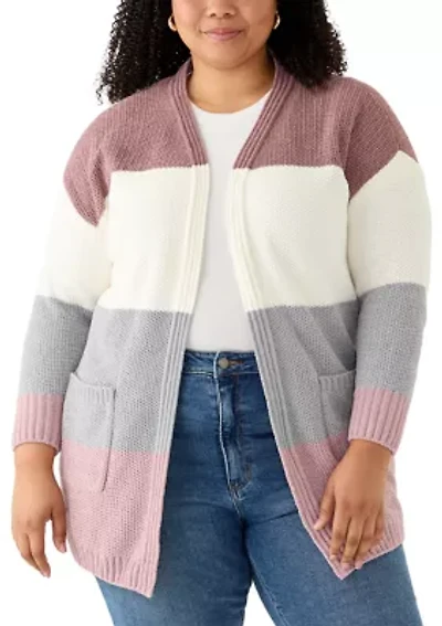 Plus Color Block Chenille Cardigan