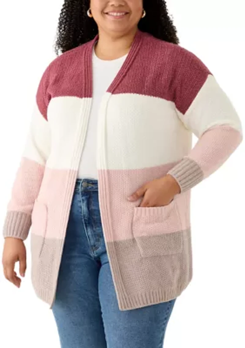 Plus Color Block Chenille Cardigan