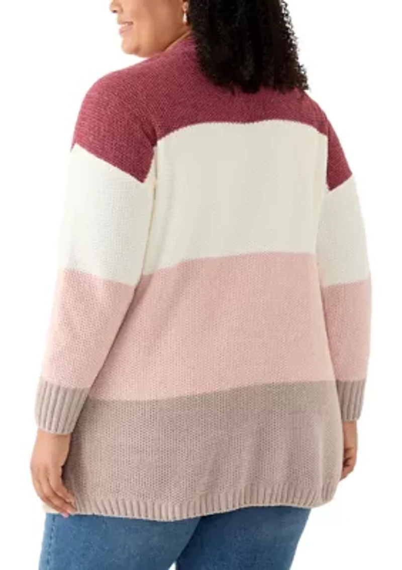 Plus Color Block Chenille Cardigan