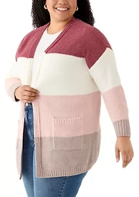 Plus Color Block Chenille Cardigan