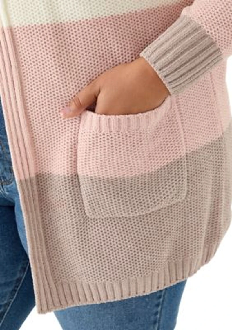 Plus Color Block Chenille Cardigan