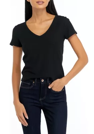 Women's Short Sleeve Ribbed V-Neck T-Shirt