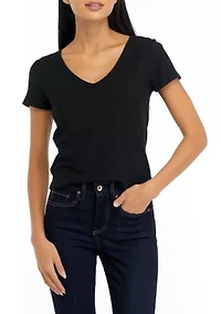 Women's Short Sleeve Ribbed V-Neck T-Shirt