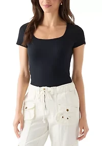 Women's Square Neck Short Sleeve Knit Top