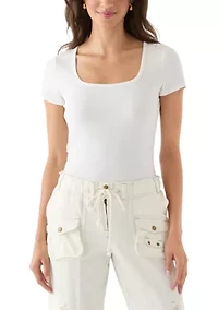 Women's Square Neck Short Sleeve Knit Top