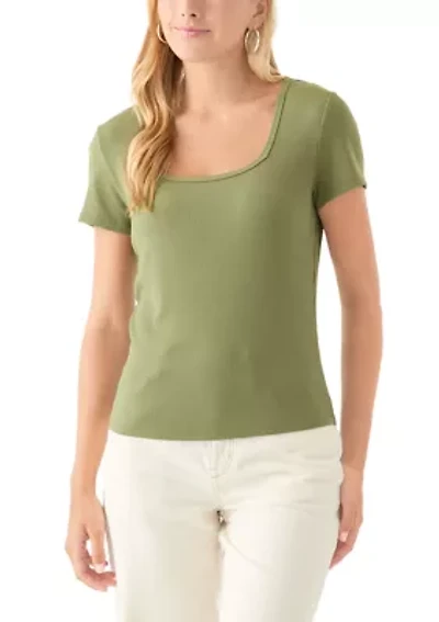 Women's Square Neck Short Sleeve Knit Top