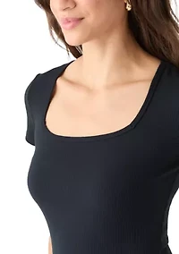 Women's Square Neck Short Sleeve Knit Top