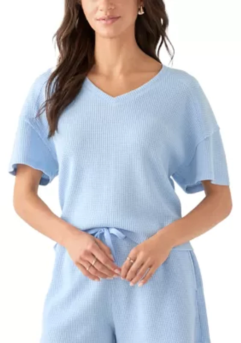 Women's Short Sleeve Waffle Knit V-Neck T-Shirt