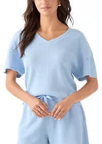 Women's Short Sleeve Waffle Knit V-Neck T-Shirt