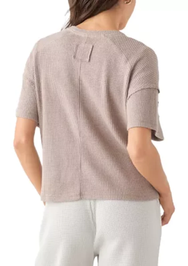 Women's Short Sleeve Waffle Knit V-Neck T-Shirt