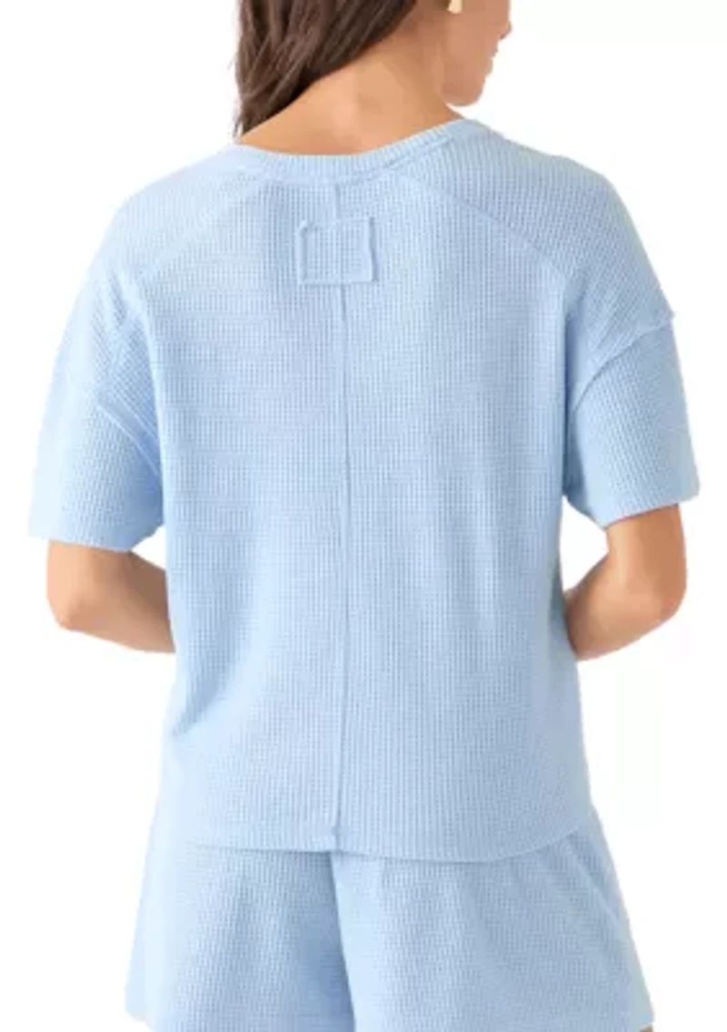 Women's Short Sleeve Waffle Knit V-Neck T-Shirt