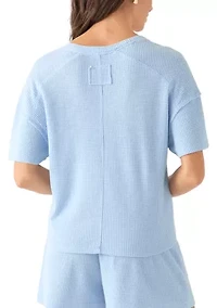 Women's Short Sleeve Waffle Knit V-Neck T-Shirt