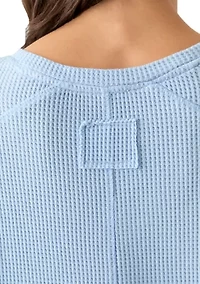 Women's Short Sleeve Waffle Knit V-Neck T-Shirt