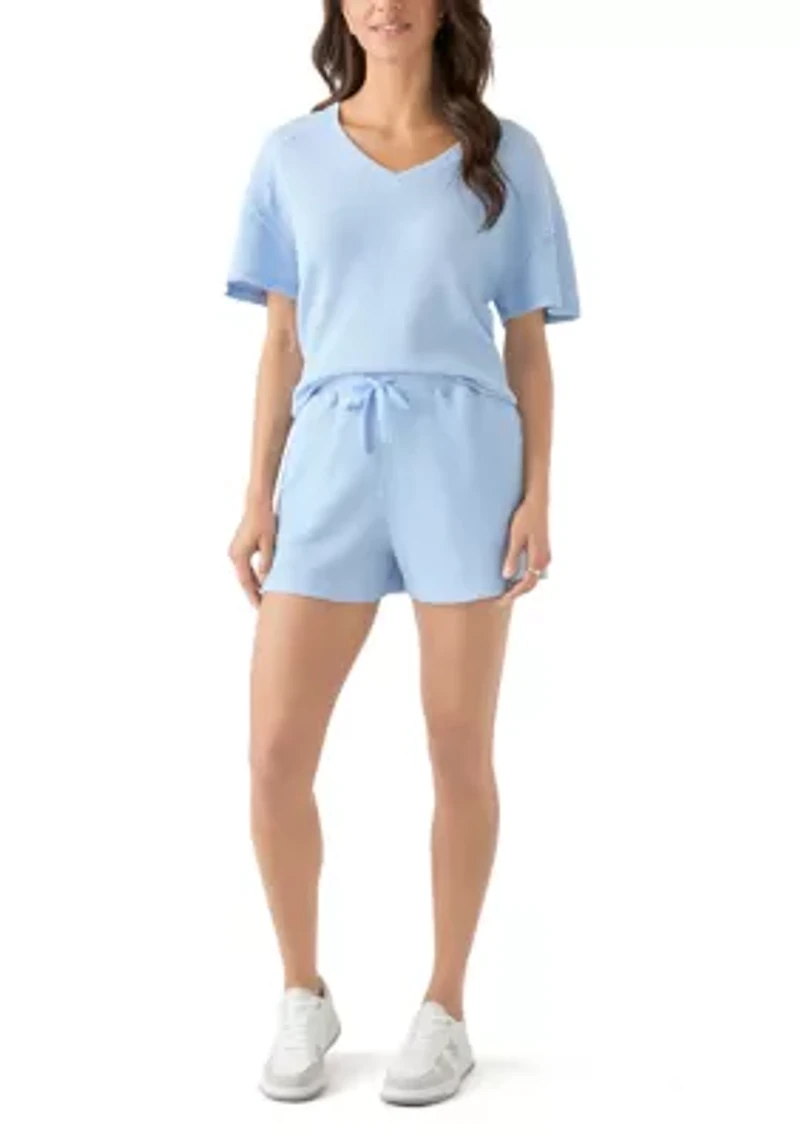 Women's Short Sleeve Waffle Knit V-Neck T-Shirt