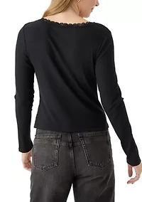 Women's Lace Trim Ribbed Knit Top