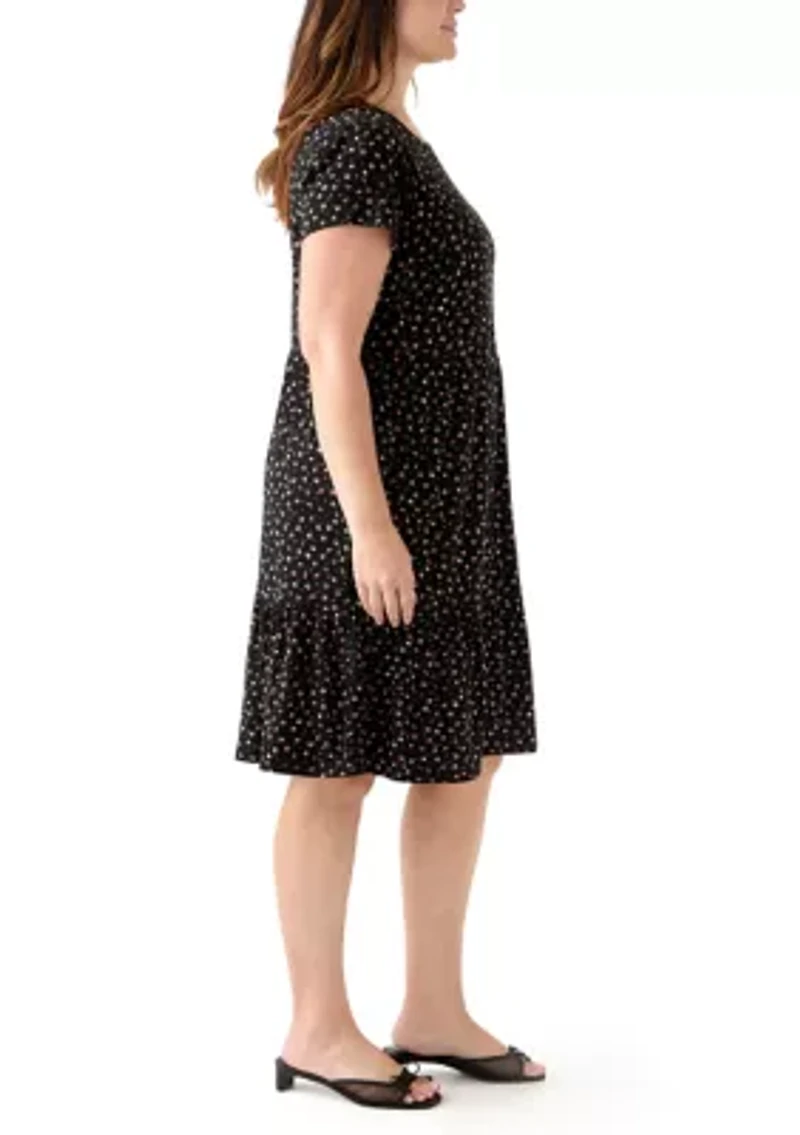Plus Short Sleeve Tiered Floral Dress
