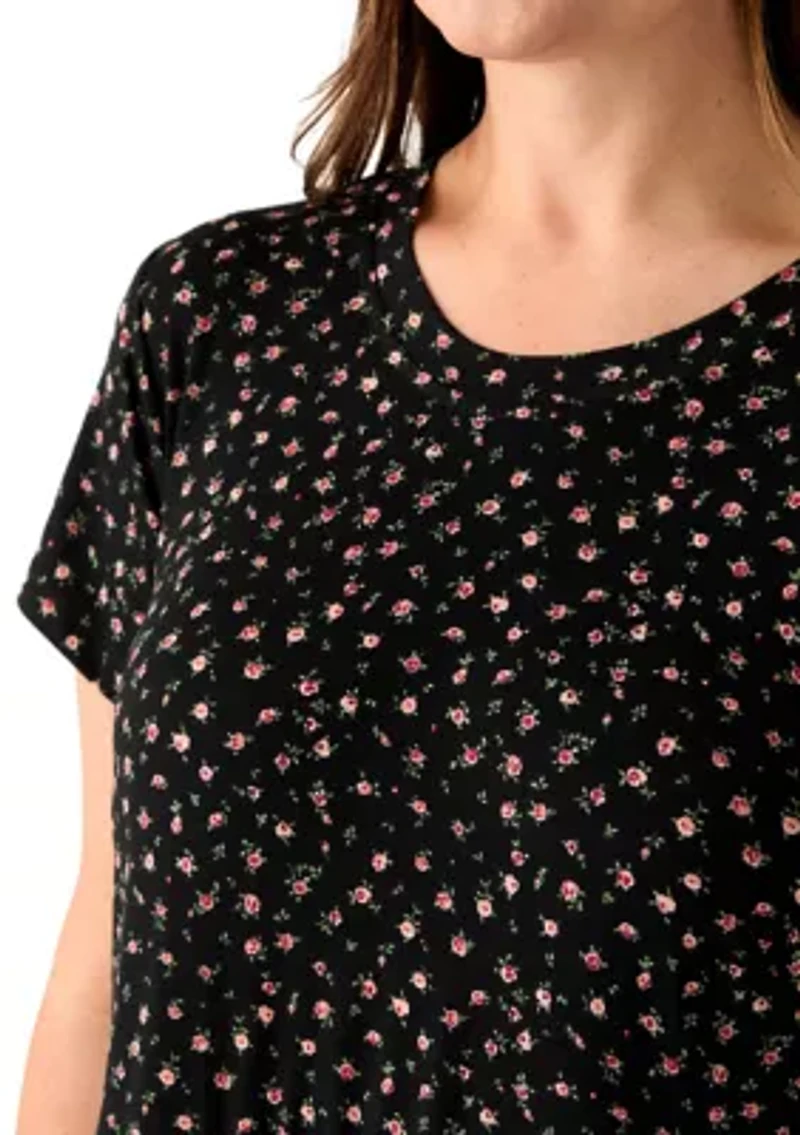 Plus Short Sleeve Tiered Floral Dress
