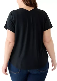 Plus Solid V-Neck Pocket T-Shirt