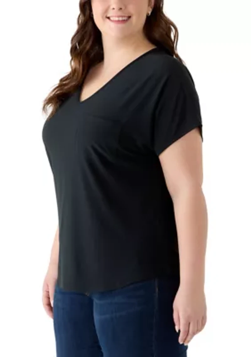 Plus Solid V-Neck Pocket T-Shirt