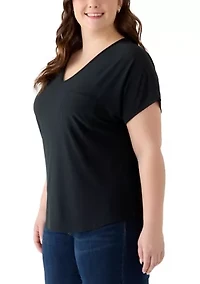 Plus Solid V-Neck Pocket T-Shirt