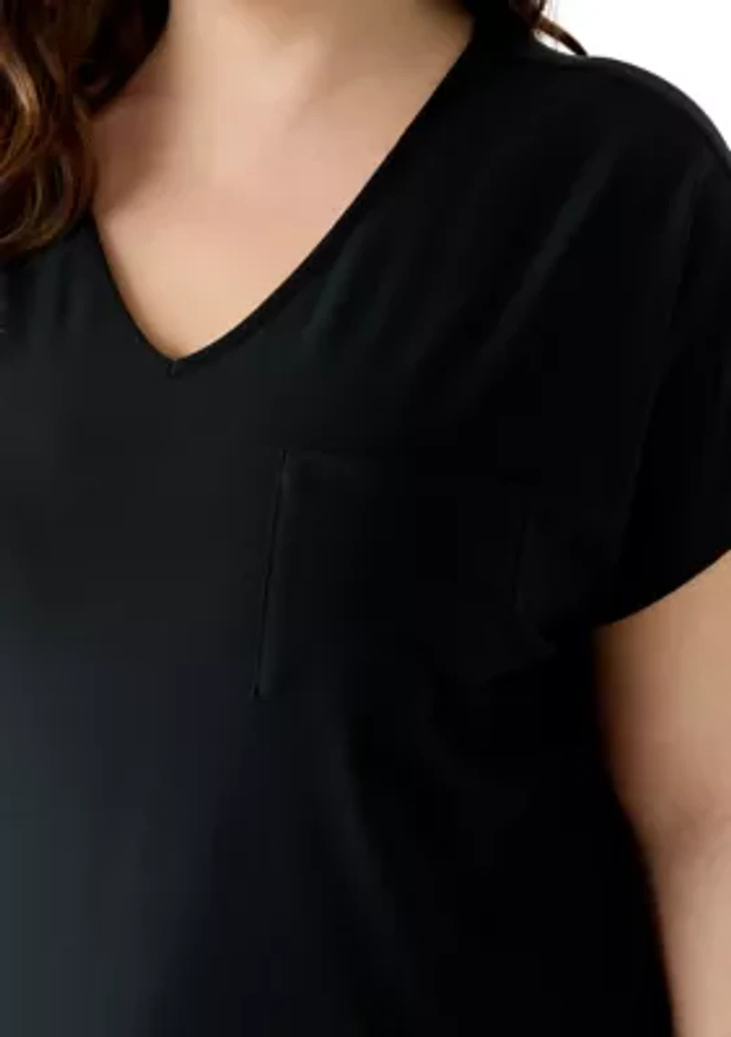 Plus Solid V-Neck Pocket T-Shirt