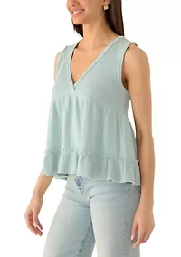 Women's Sleeveless Babydoll V-Neck Peplum Top