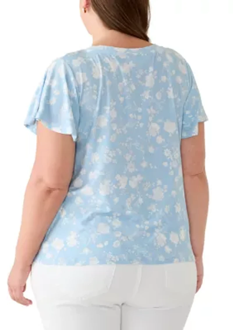 Plus Flutter Sleeve Crew Neck Top
