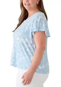 Plus Flutter Sleeve Crew Neck Top